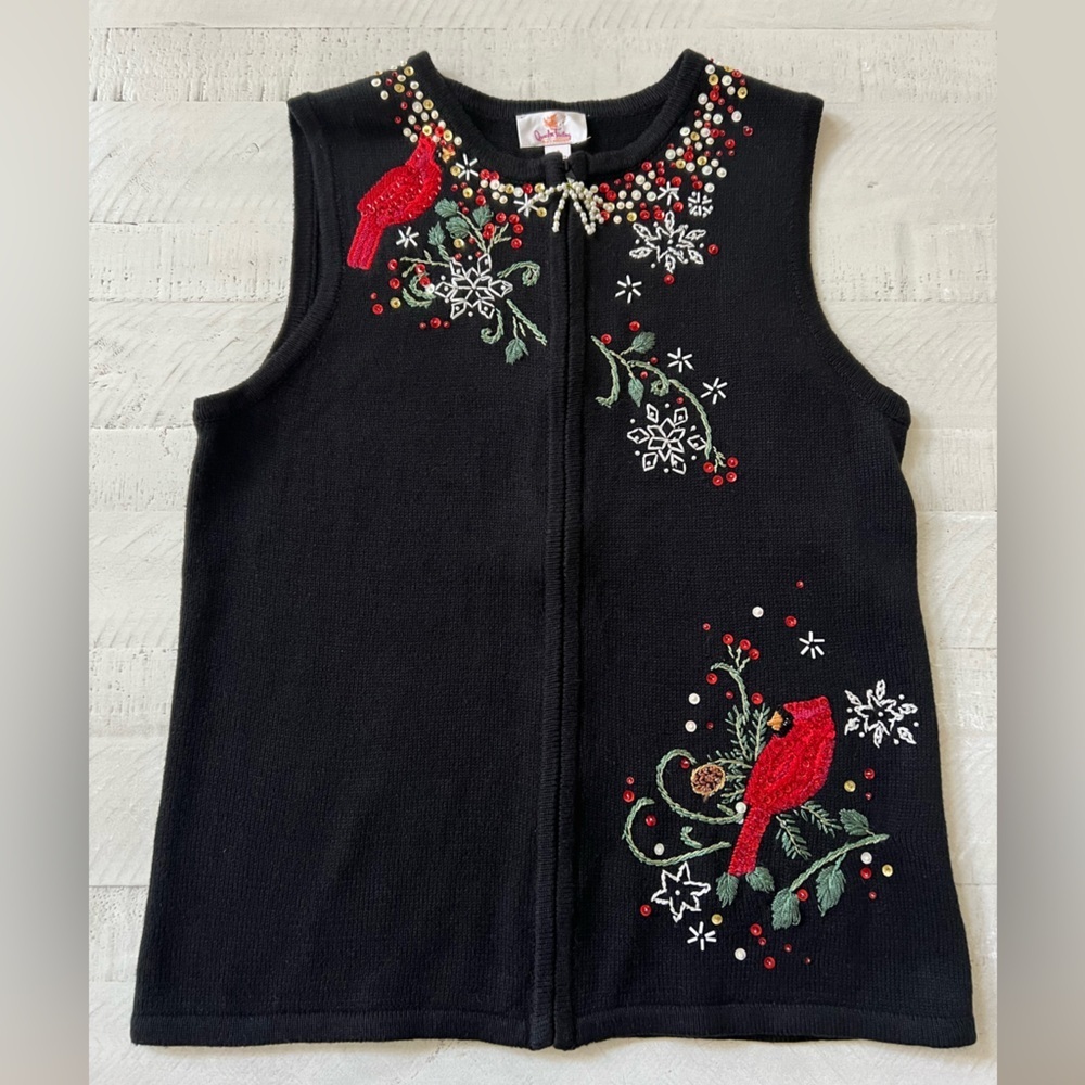 Vintage Y2K The Quacker Factory Beaded “Ugly” Christmas Sweater Vest size Small
